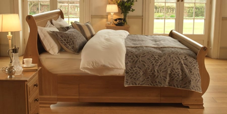 Solid Oak Sleigh Bed