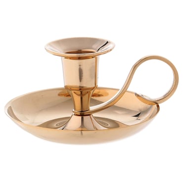 Copper nightingale candle holder with small round handle and simple tray