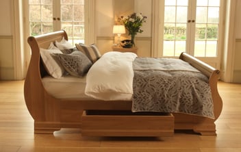French Style Sleigh Bed In Solid Oak 