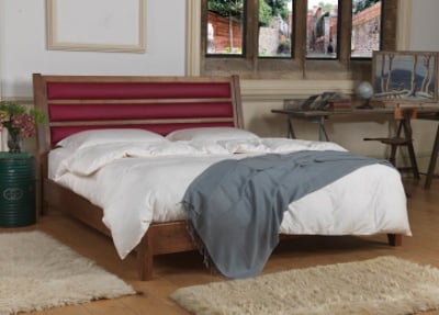 Solid Wooden Bed With Real Leather Headboard