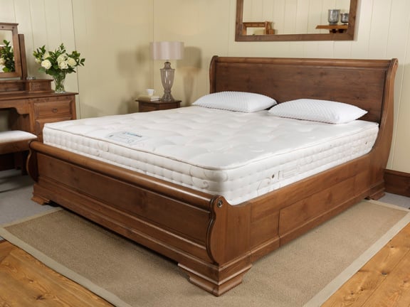 Solid Wood Sleigh Bed with Mattress and Pillows