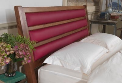 Wooden Headboard With Red Leather Panels