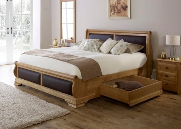 Solid Oak Bed with Storage Drawers