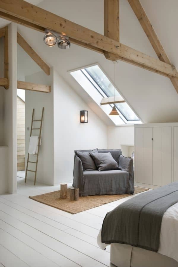 wooden beams in bedroom