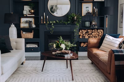 elegant living room with fireplace