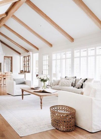 elegant living room with wooden beams