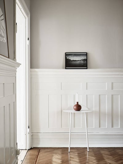 white half wall wood panelling 